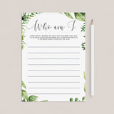 botanical bridal shower memories game templates