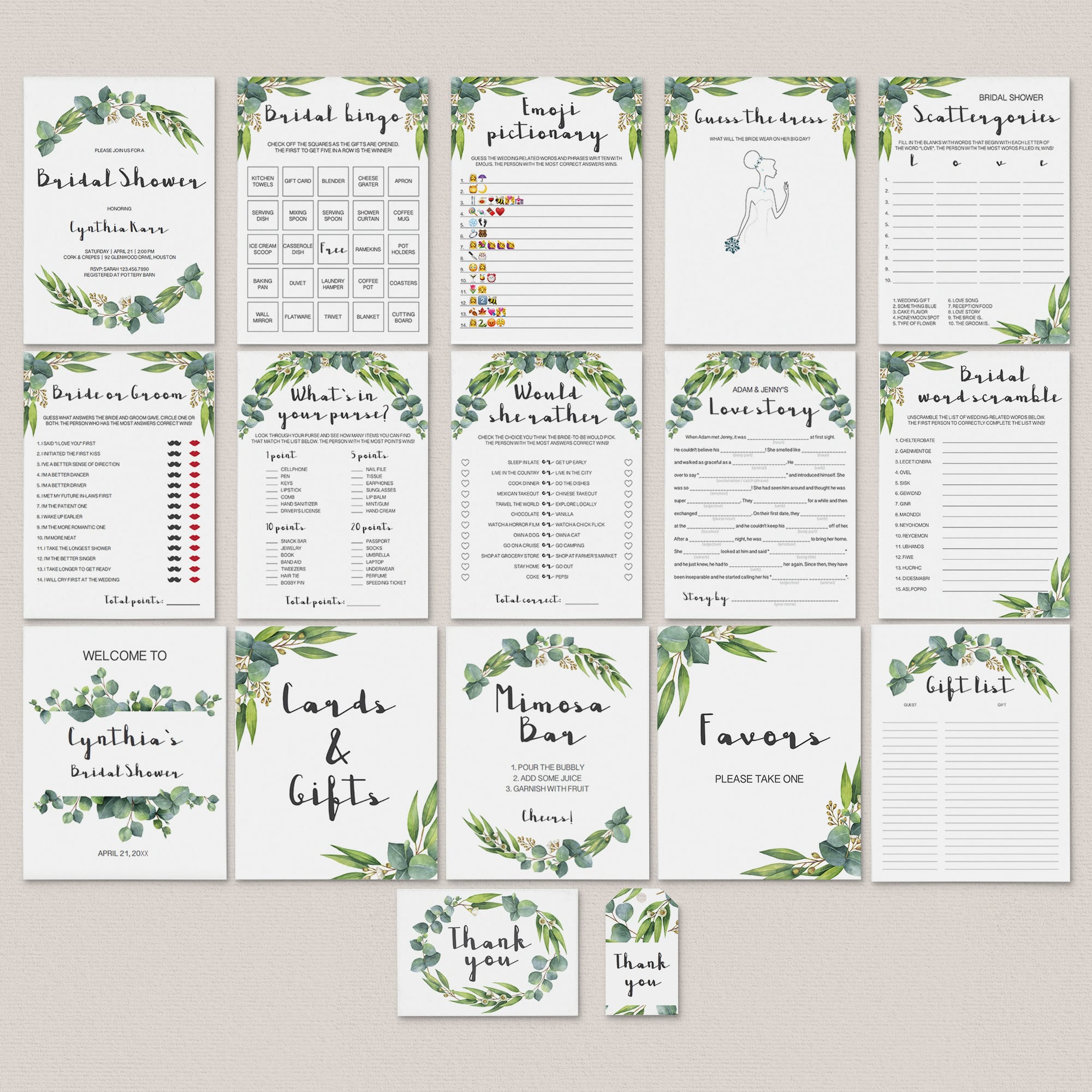 Greenery Bridal Shower Full Package Eucalyptus Printable by LittleSizzle