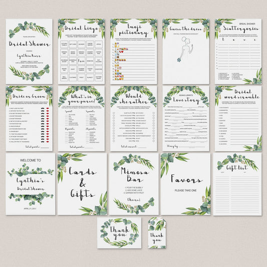 Greenery Bridal Shower Full Package Eucalyptus Printable by LittleSizzle