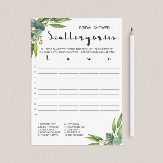 greenery bridal shower games instant downloads