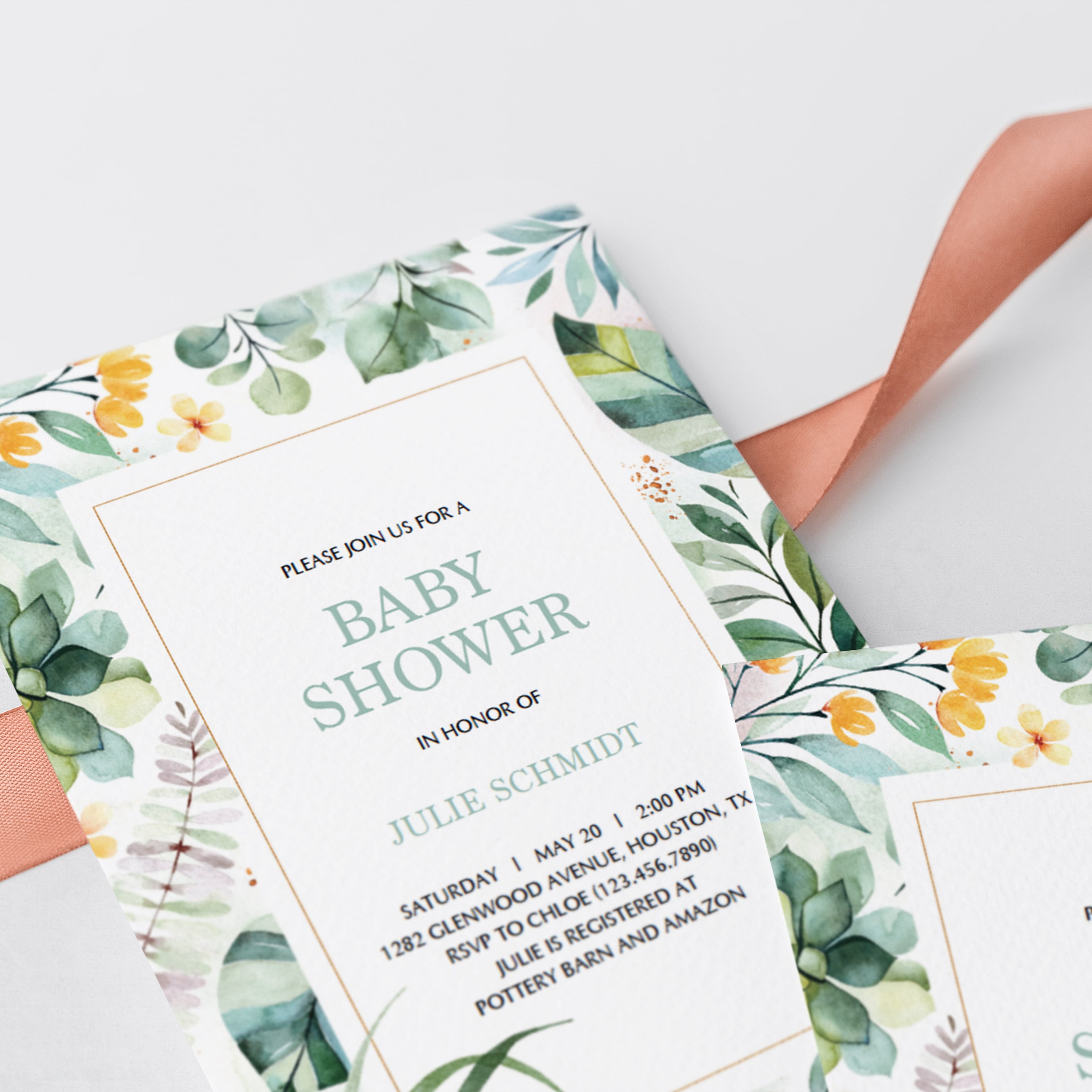 Botanical leaves baby shower invite instant download by LittleSizzle