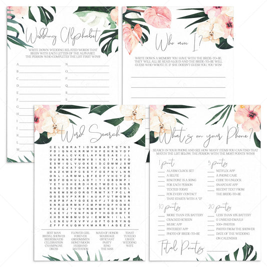 Tropical Theme Bridal Shower Games Pack Printable by LittleSizzle