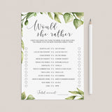 botanical wedding shower guessing games printable