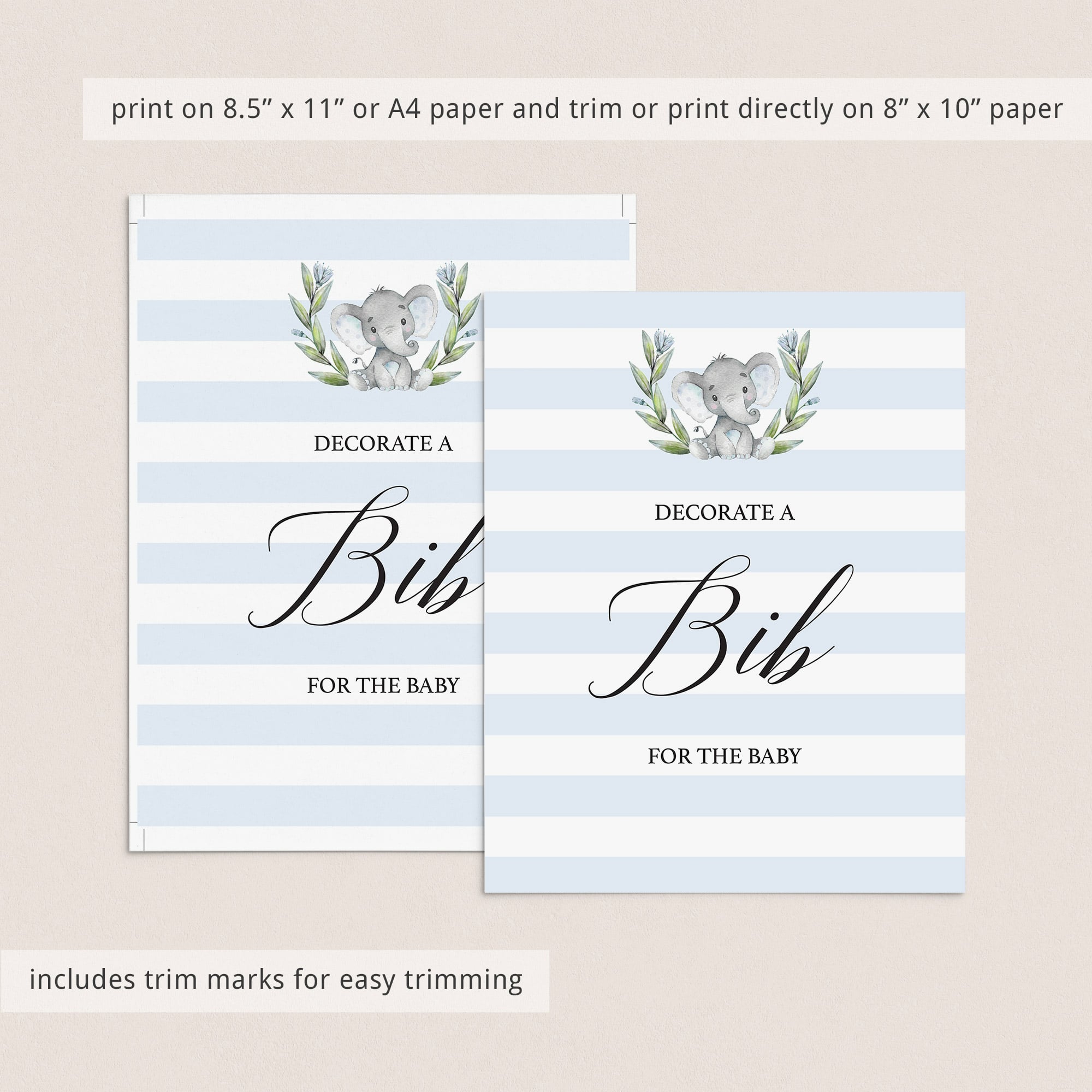 Elephant baby shower decor printable bib sign by LittleSizzle