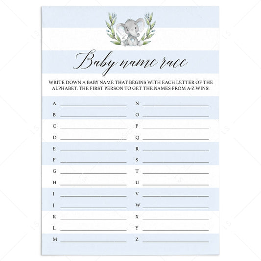 Little elephant theme baby shower game baby names by LittleSizzle