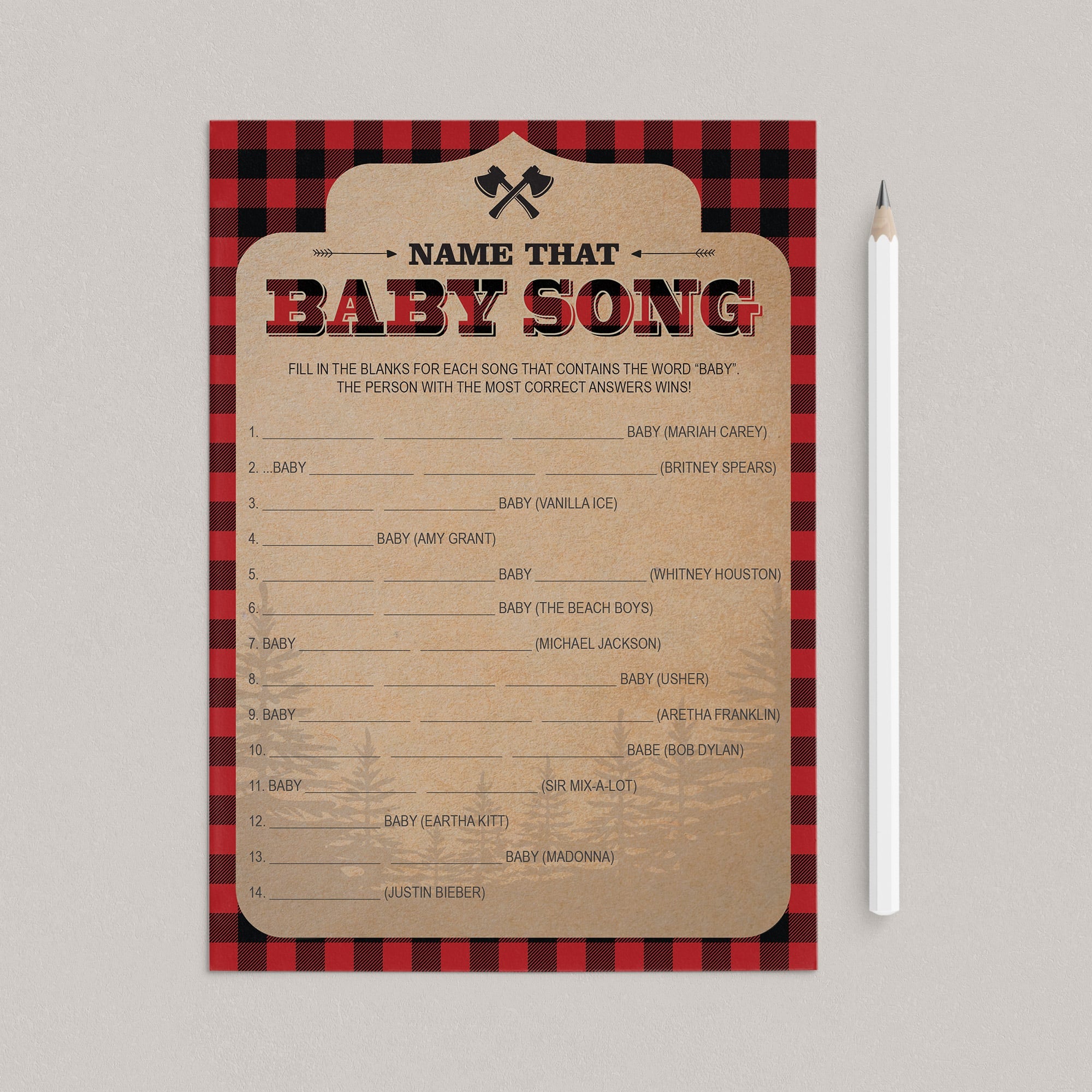 Name that baby song printable for forest baby party by LittleSizzle