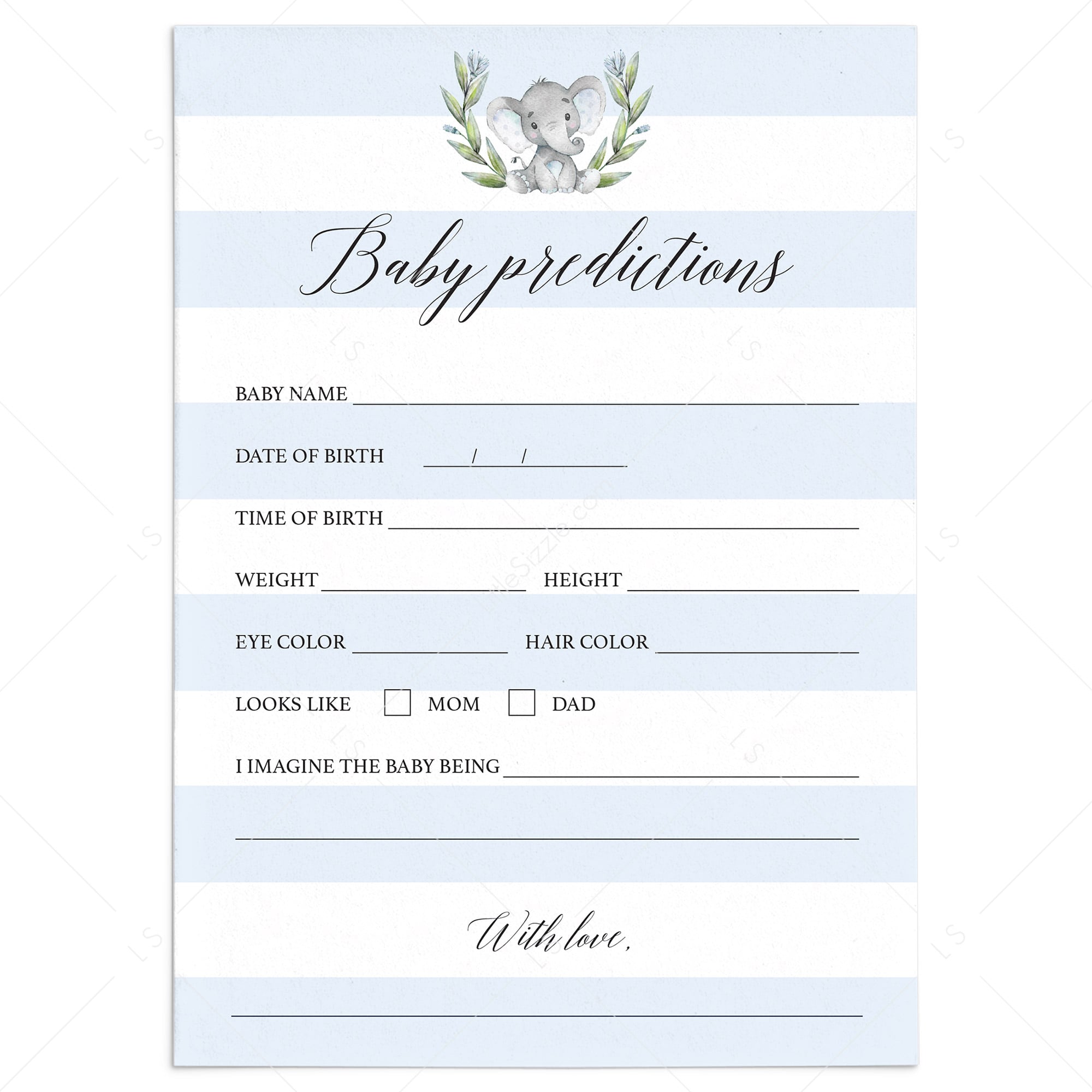 Printable Baby Boy Prediction Card by LittleSizzle