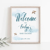 Printable Baby Shower Welcome Sign Blue Clouds