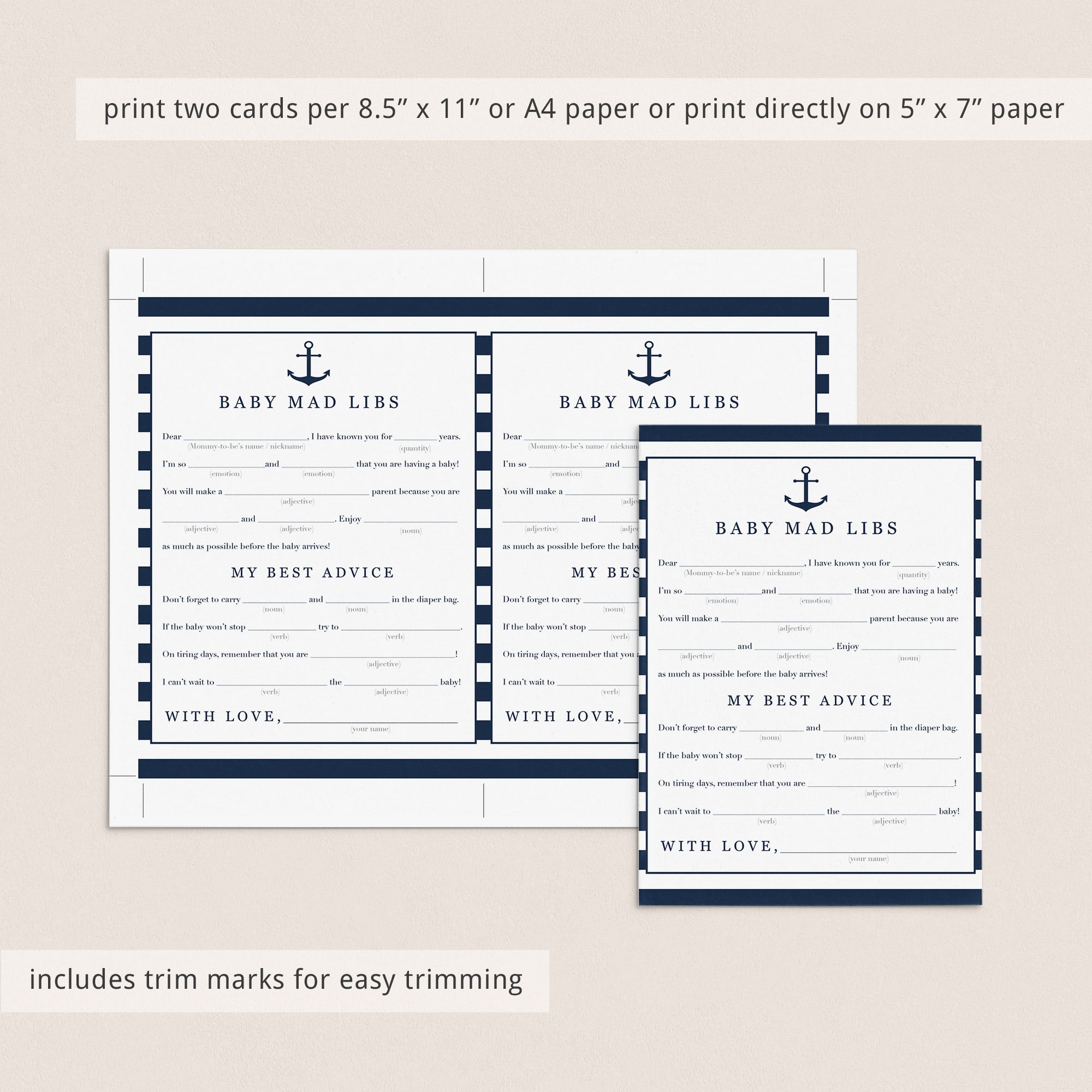 Mad libs for boy baby shower printable cards by LittleSizzle