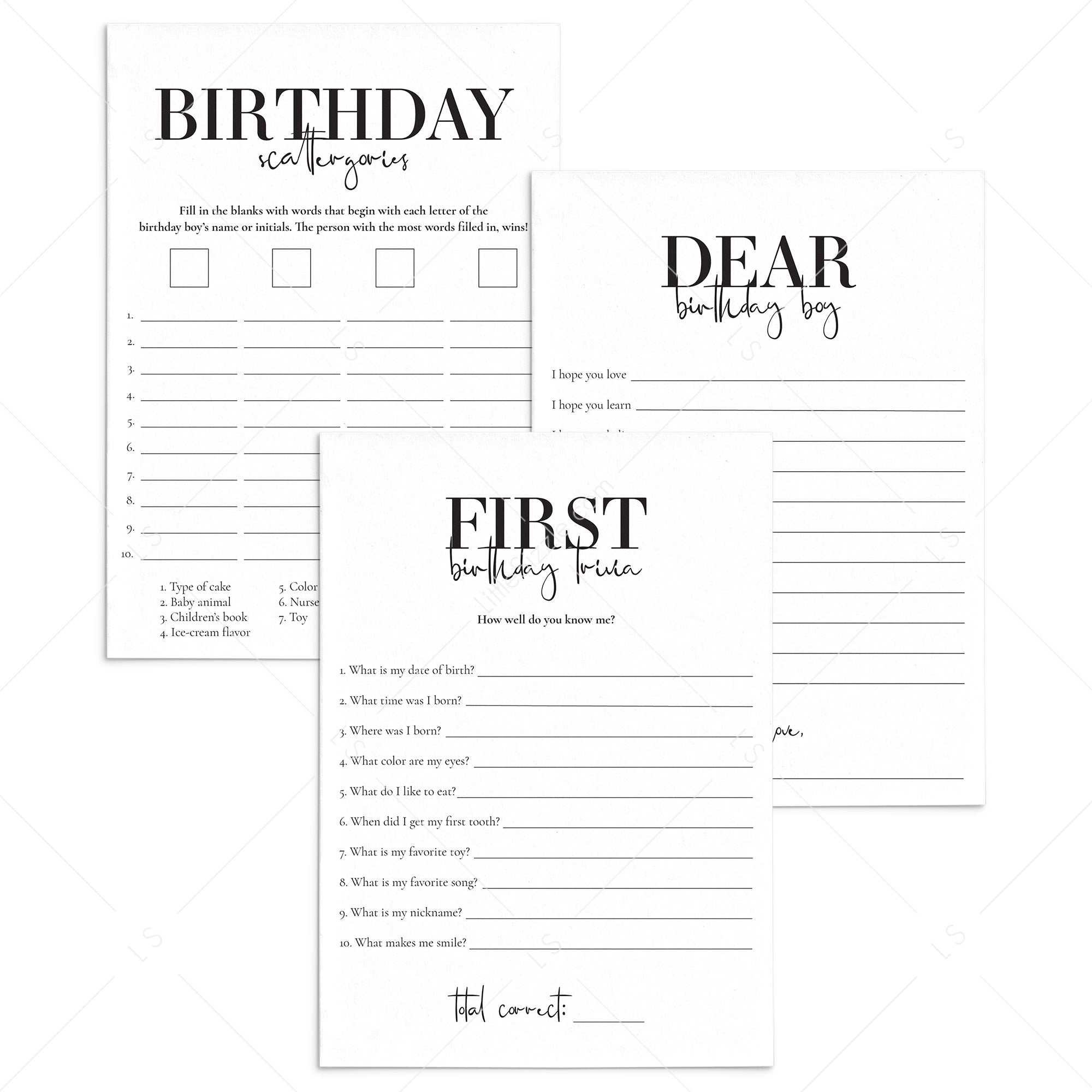 Boy First Birthday Party Games Bundle Printable by LittleSizzle