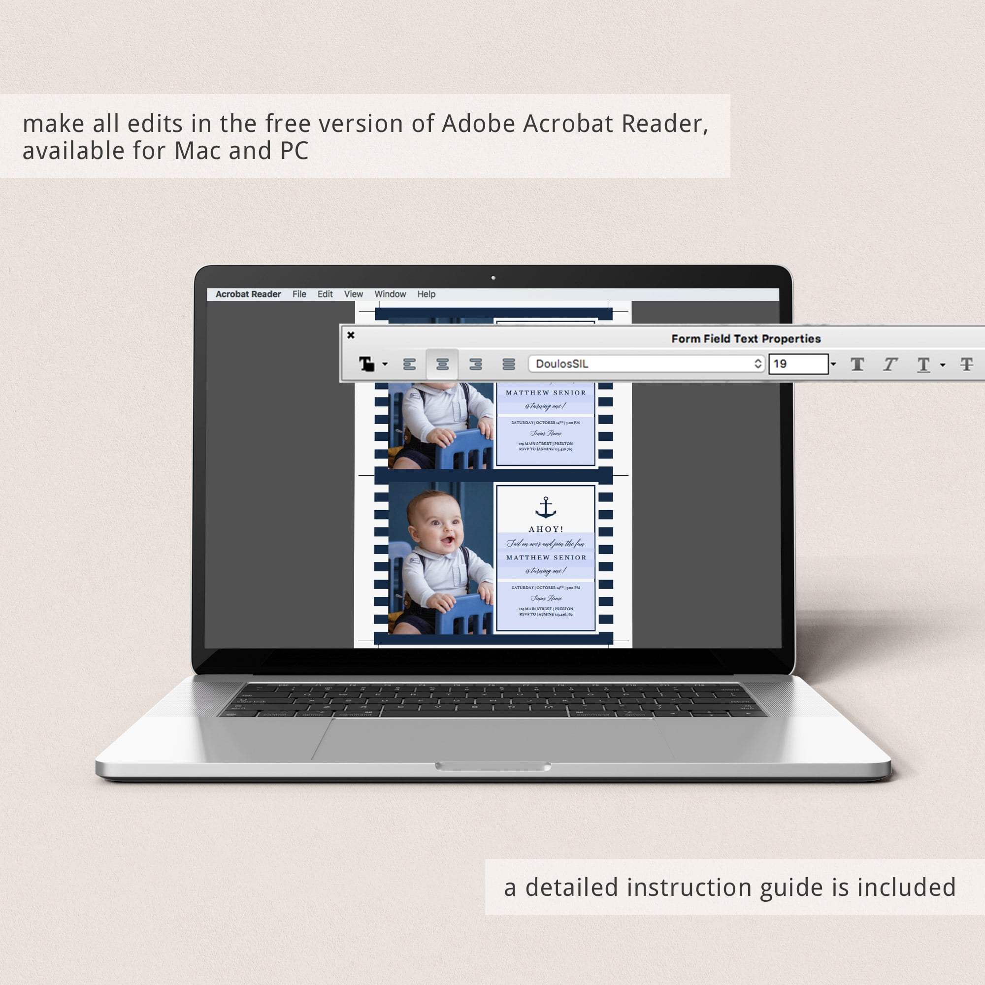 Editable boy 1st birthday invitation template by LittleSizzle