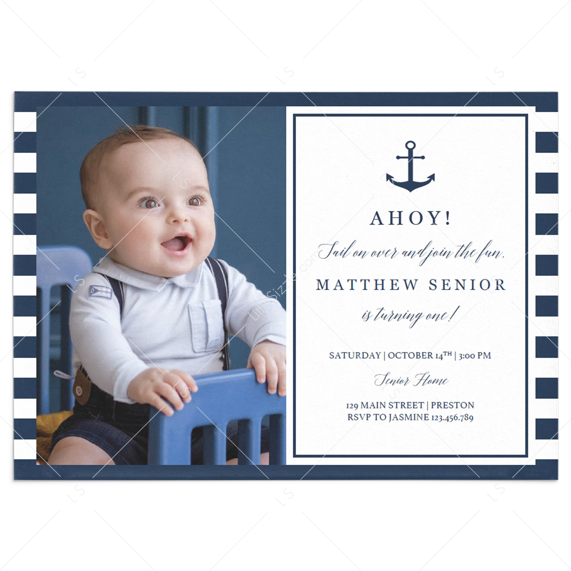 Boy First Birthday Photo Invitation Editable Template by LittleSizzle