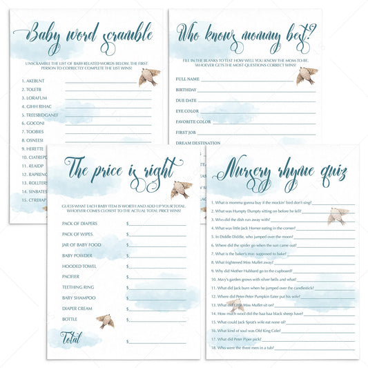 Blue baby shower games bundle printable PDF by LittleSizzle