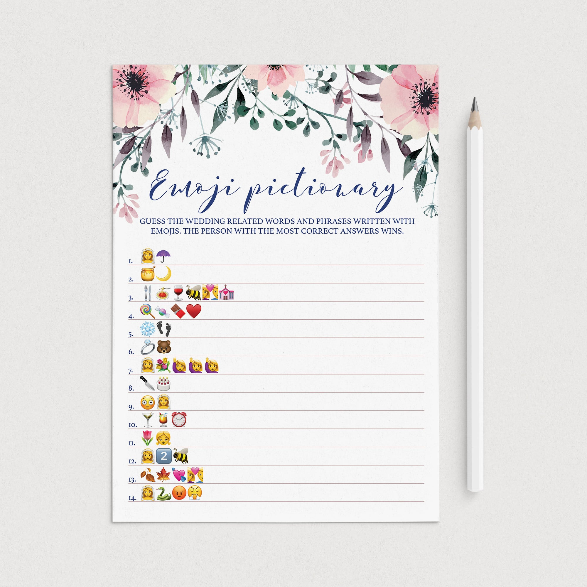 Bridal Emoji Game for Wedding Shower Floral by LittleSizzle
