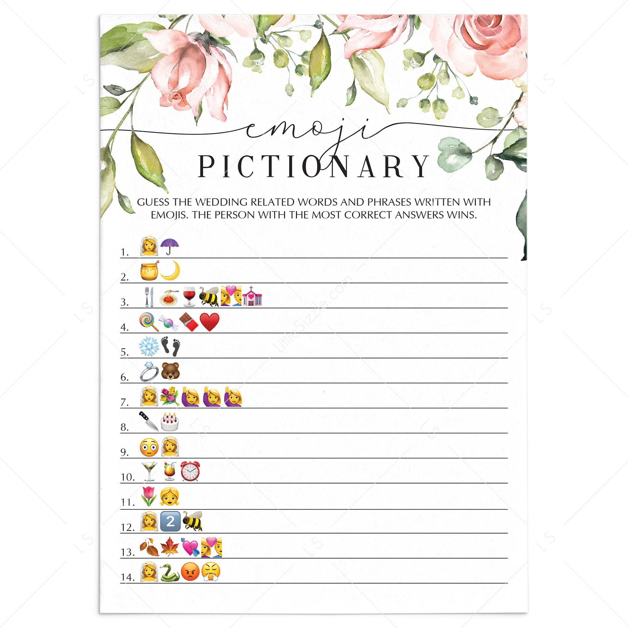 Printable Emoji Pictionary Game For Bridal Shower Printable bridal-emoji-pictionary-printable-virtual-shower-game