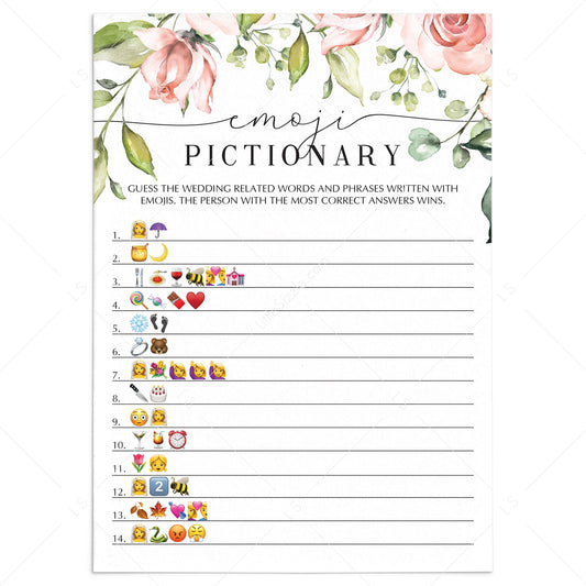 bridal emoji pictionary game printables by LittleSizzle