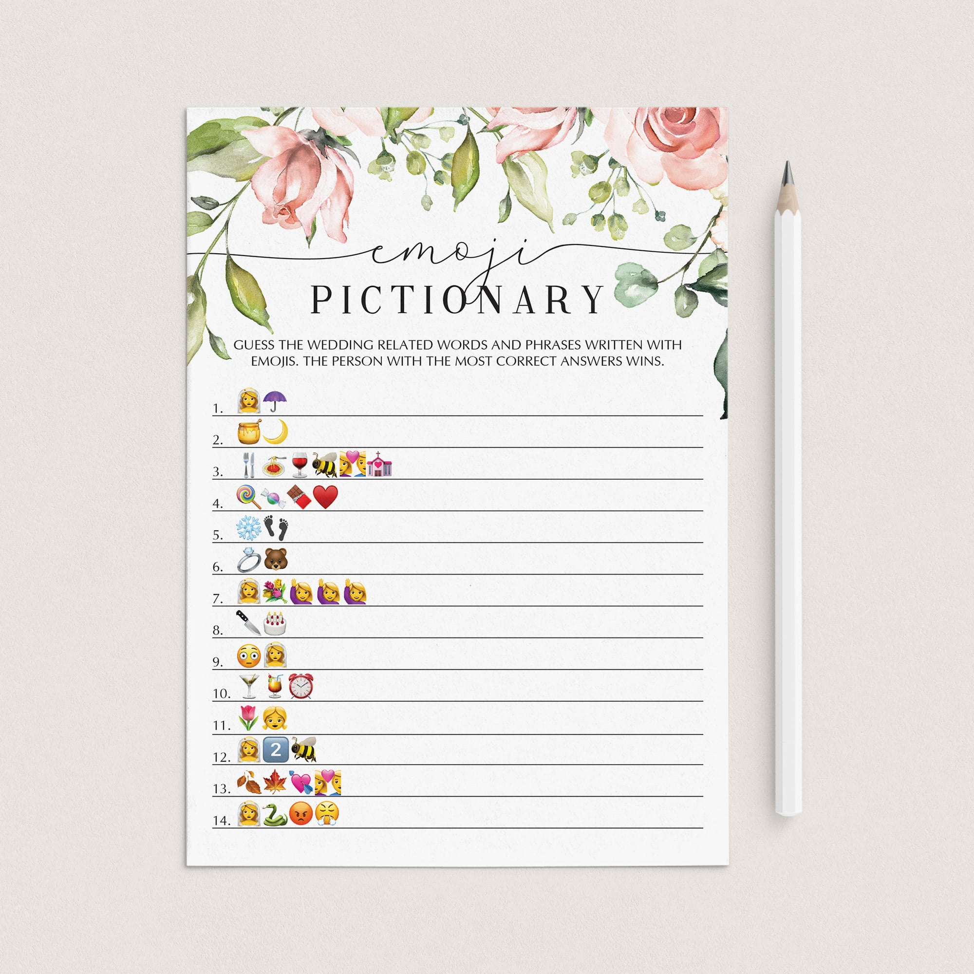 bridal shower emoji pictionary game cards printable