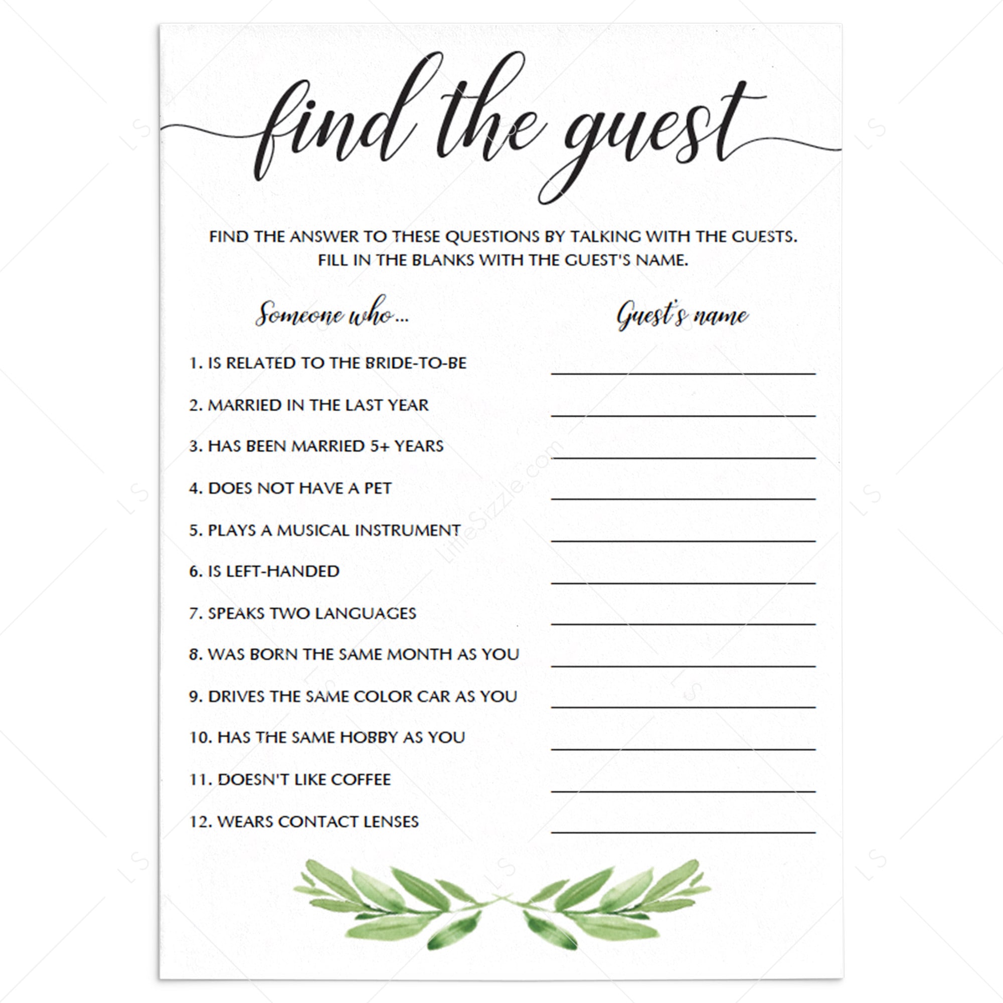 editable bridal shower find the guest template by LittleSizzle