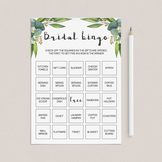 Printable Bridal Shower Bingo Cards Botanical