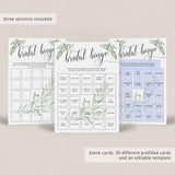 Greenery Bridal Shower Bridal Bingo Game Cards Printable