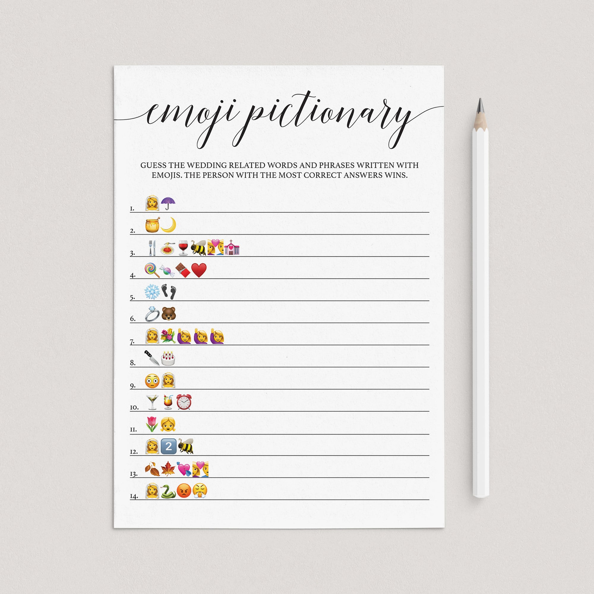 Bridal Shower Emoji Game Black and White Printable by LittleSizzle