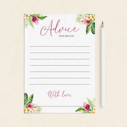 Printable Advice Cards for Tropical Bridal Shower by LittleSizzle