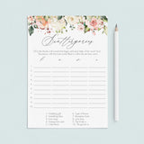 Scattergories love game for bridal shower party by LittleSizzle