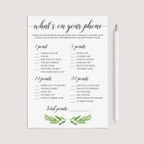 Greenery Bridal Shower Games Whats on Your Phone by LittleSizzle