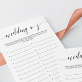 Wedding A to Z Game Printable Black and White