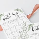 Greenery Bridal Shower Bridal Bingo Game Cards Printable