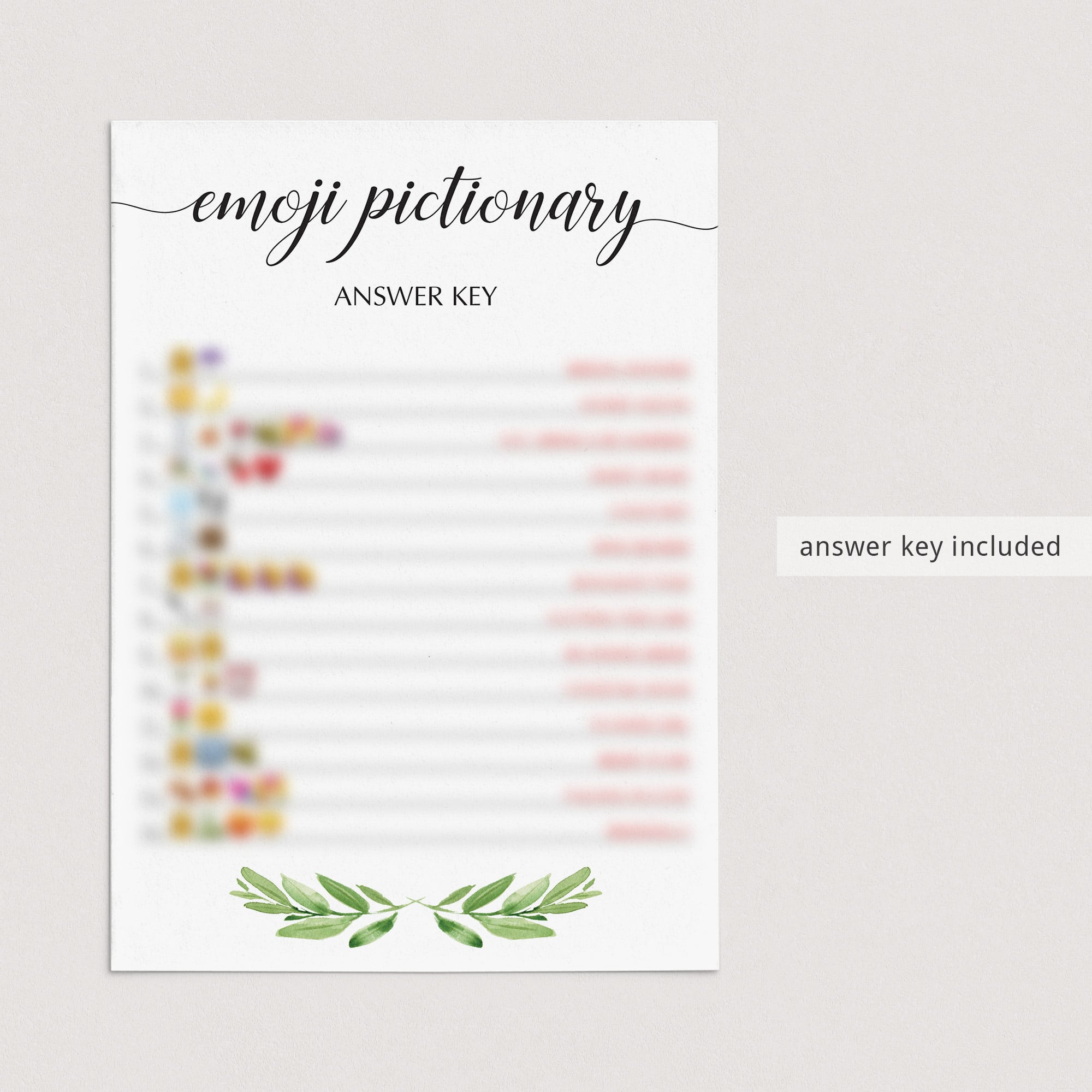 greenery bridal shower emoji pcitionary with answer key