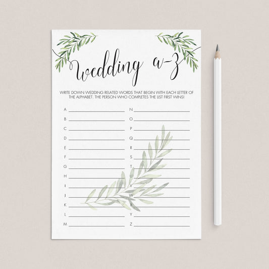 Garden Wedding A-Z Game Instant Download by LittleSizzle