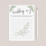 Garden Wedding A-Z Game Instant Download by LittleSizzle