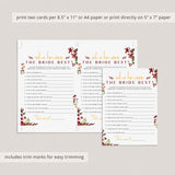 Burgundy Wedding Shower Game How Well Do You Know The Bride