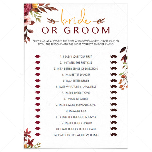 Bride or groom bridal shower game template red floral by LittleSizzle