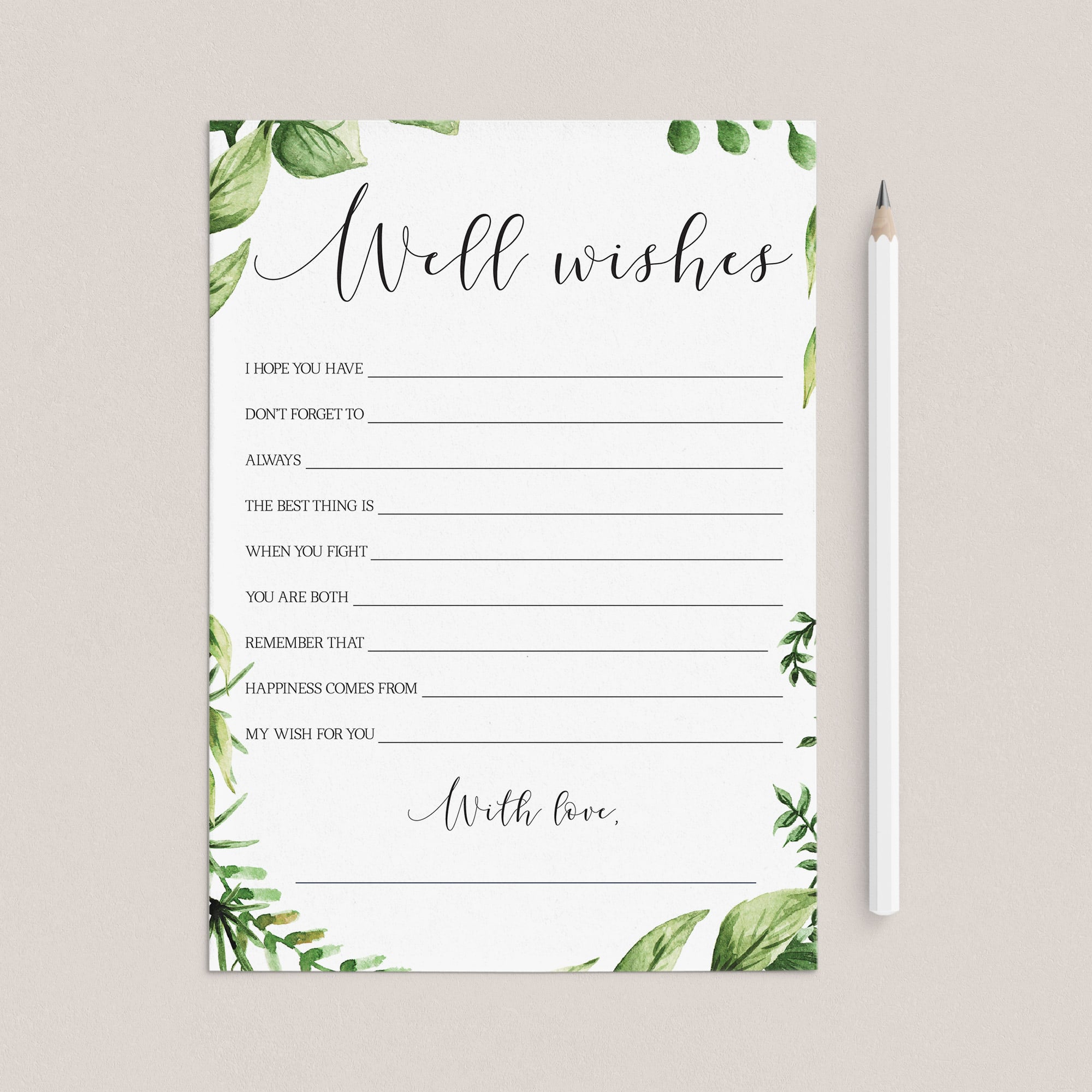 Greenery Well Wishes for the Bride and Groom Card Printable by LittleSizzle