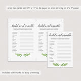 Watercolor Leaves Bridal Word Scramble Game Cards