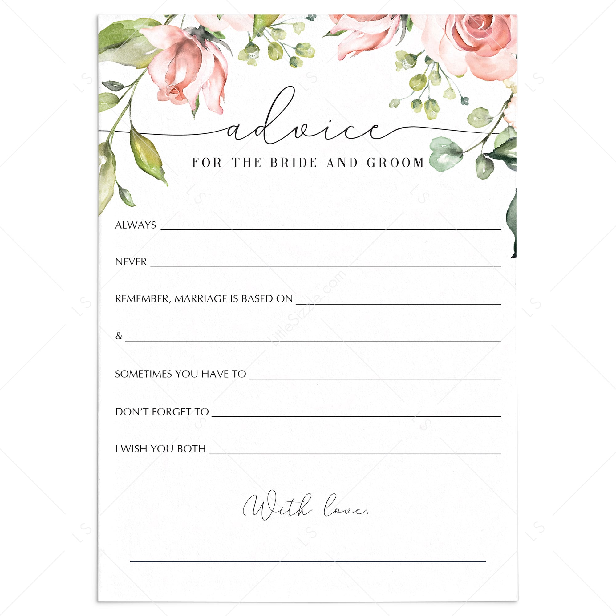 bride-and-groom-advice-cards-floral-wedding-keepsakes-printables-littlesizzle for Free Printable Advice For The Bride Cards Bride and Groom Advice Cards Floral Wedding Keepsakes Printables – LittleSizzle for Free Printable Advice For The Bride Cards