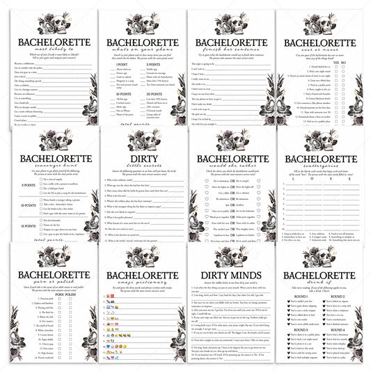 Bride or Die Bachelorette Party Games Bundle Black Floral Skull by LittleSizzle