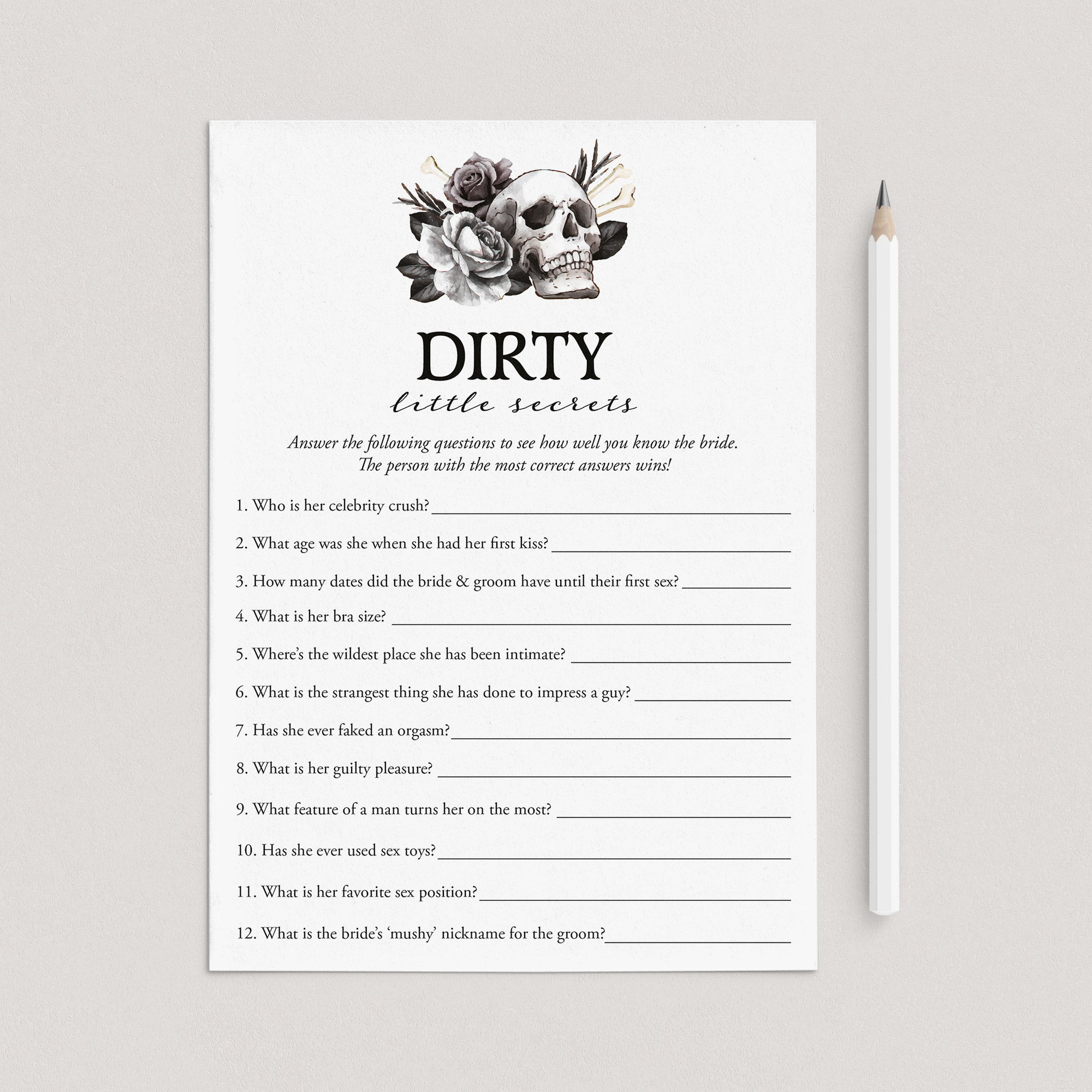 Alternative Bridal Shower Game Dirty Little Secrets Printable by LittleSizzle