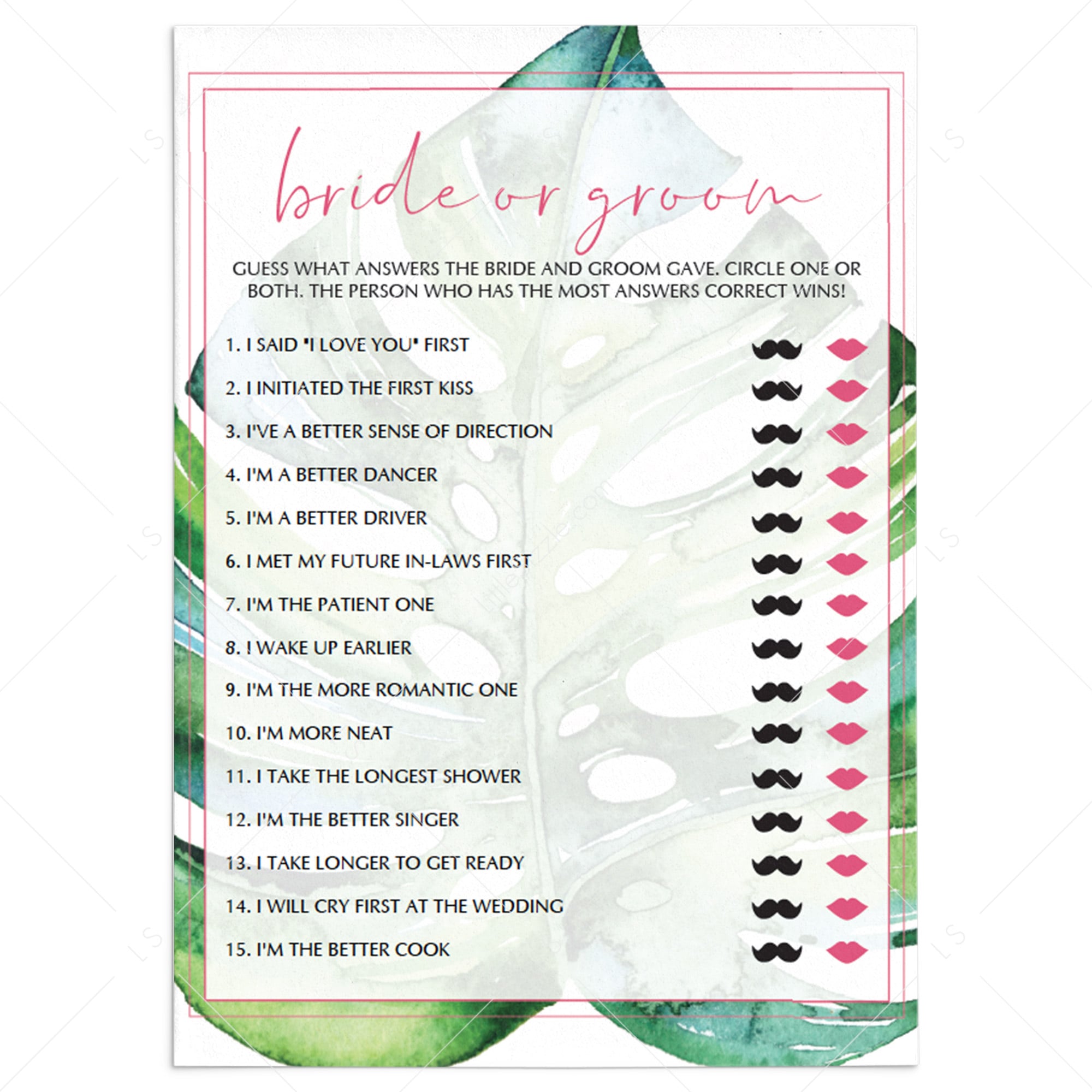 bride or groom bridal shower games tropical themed by LittleSizzle