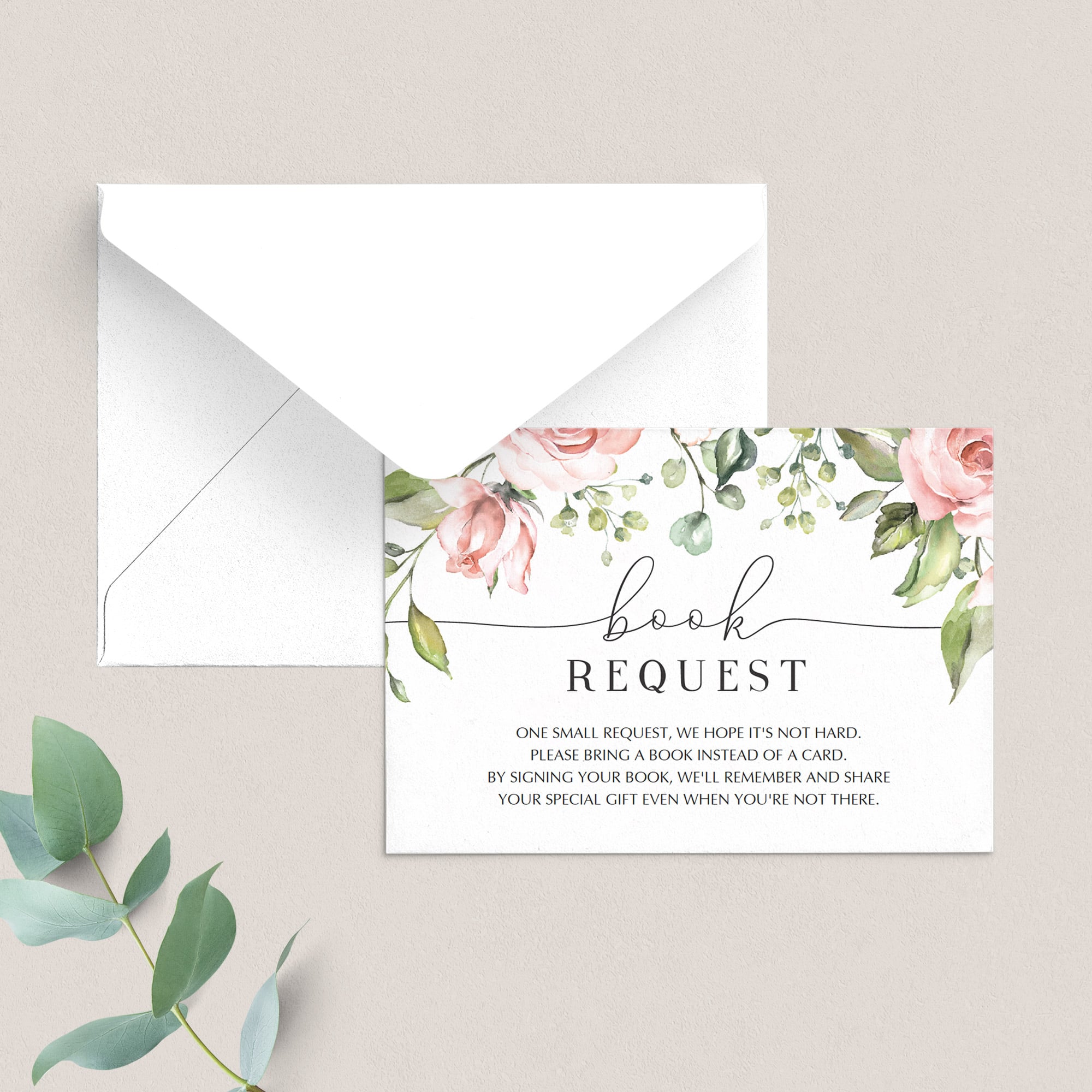 Printable bring a book for baby shower cards blush and green by LittleSizzle