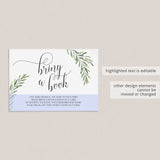 Green Bring a Book for Baby Cards Instant Download