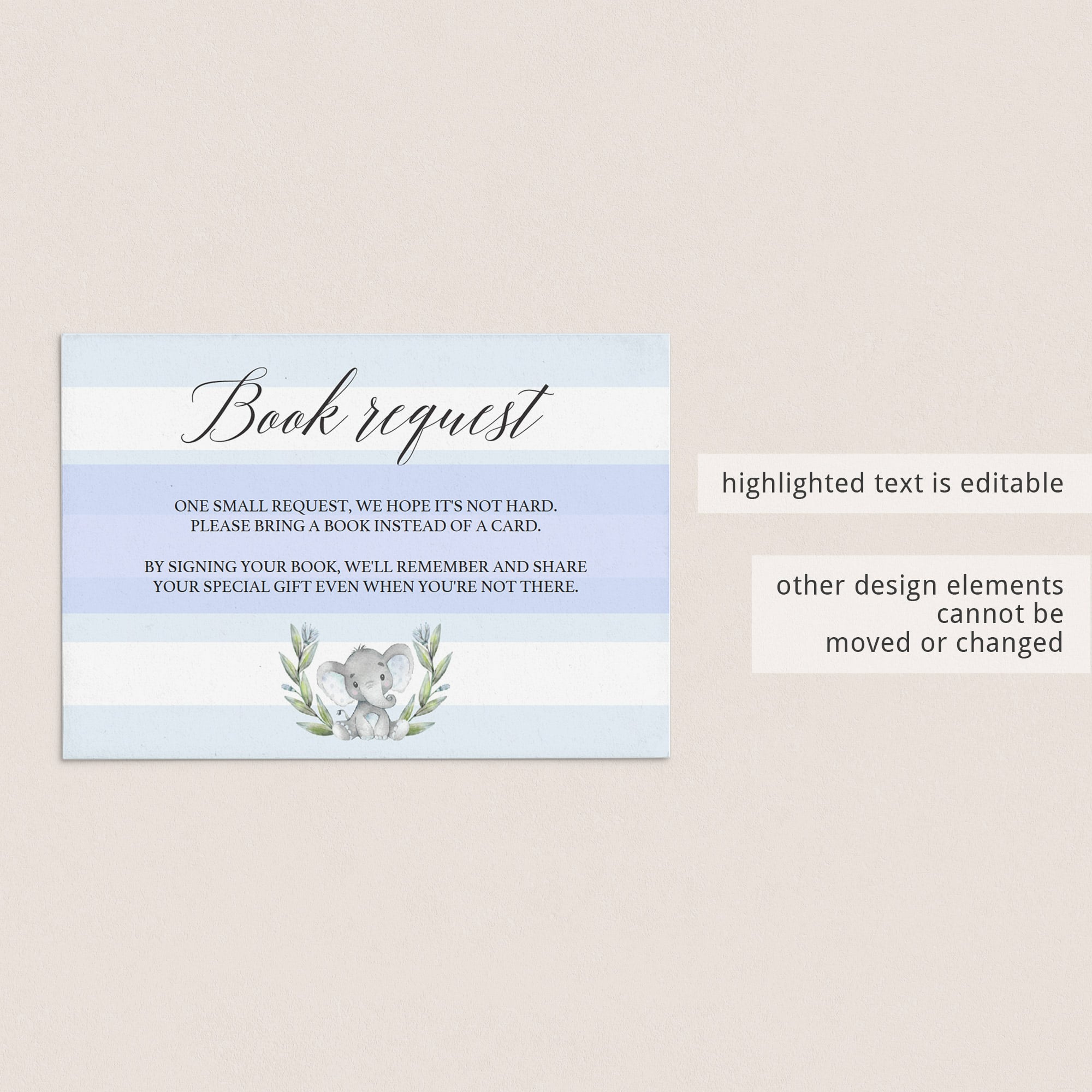 Watercolor book request card with elephant for boy by LittleSizzle