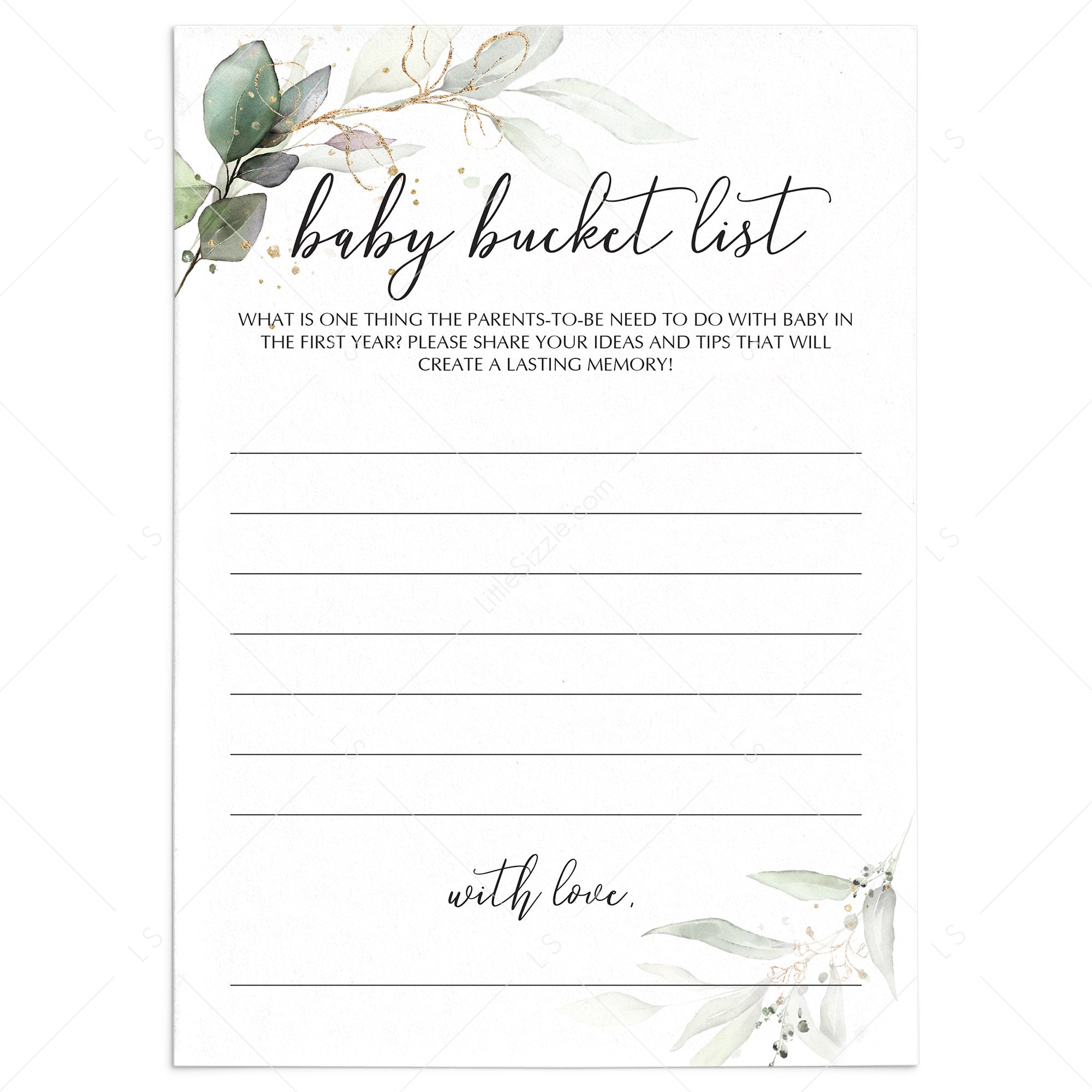 Gold and Greenery Theme Baby Shower Keepsake Cards by LittleSizzle