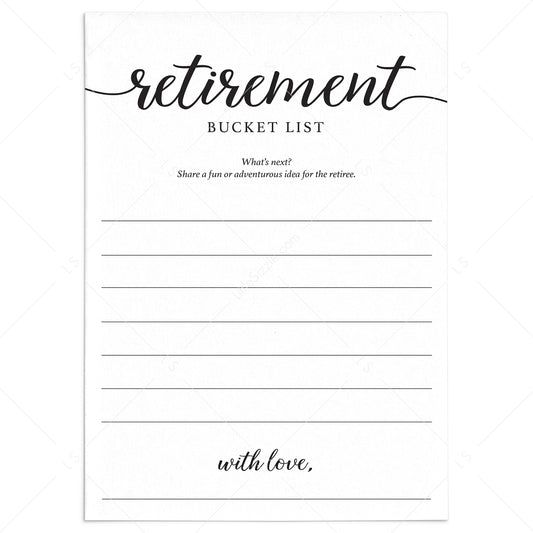 Calligraphy Retirement Bucket List Cards Printable by LittleSizzle
