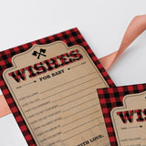 Red and black buffalo plaid baby shower wishes for baby cards