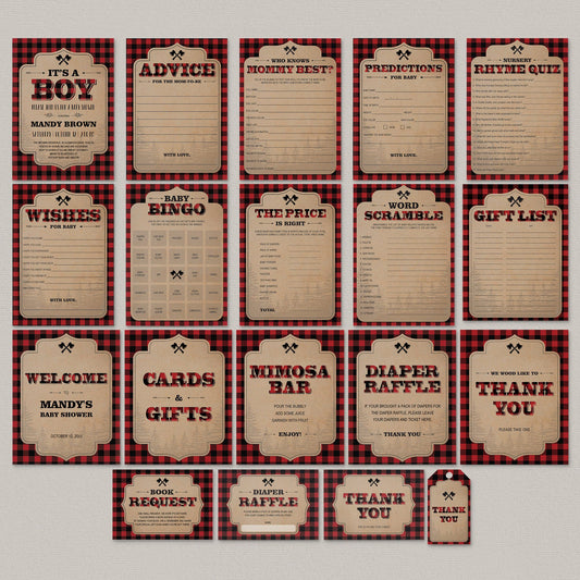 Buffalo Plaid Baby Shower Boy Party Pack Download by LittleSizzle