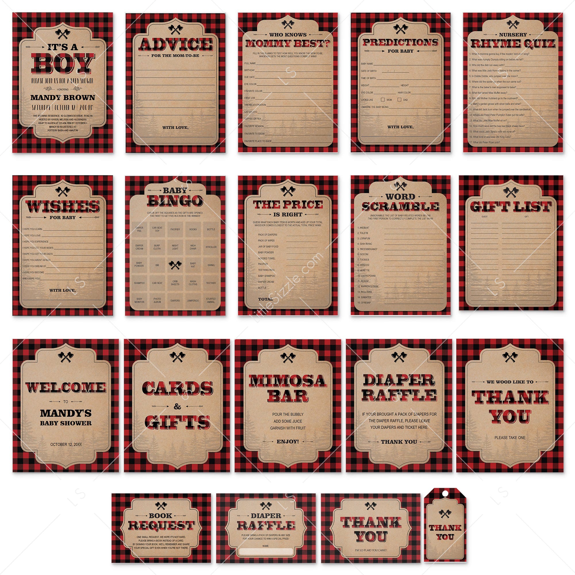 Buffalo Plaid Baby Shower Boy Party Pack Download by LittleSizzle
