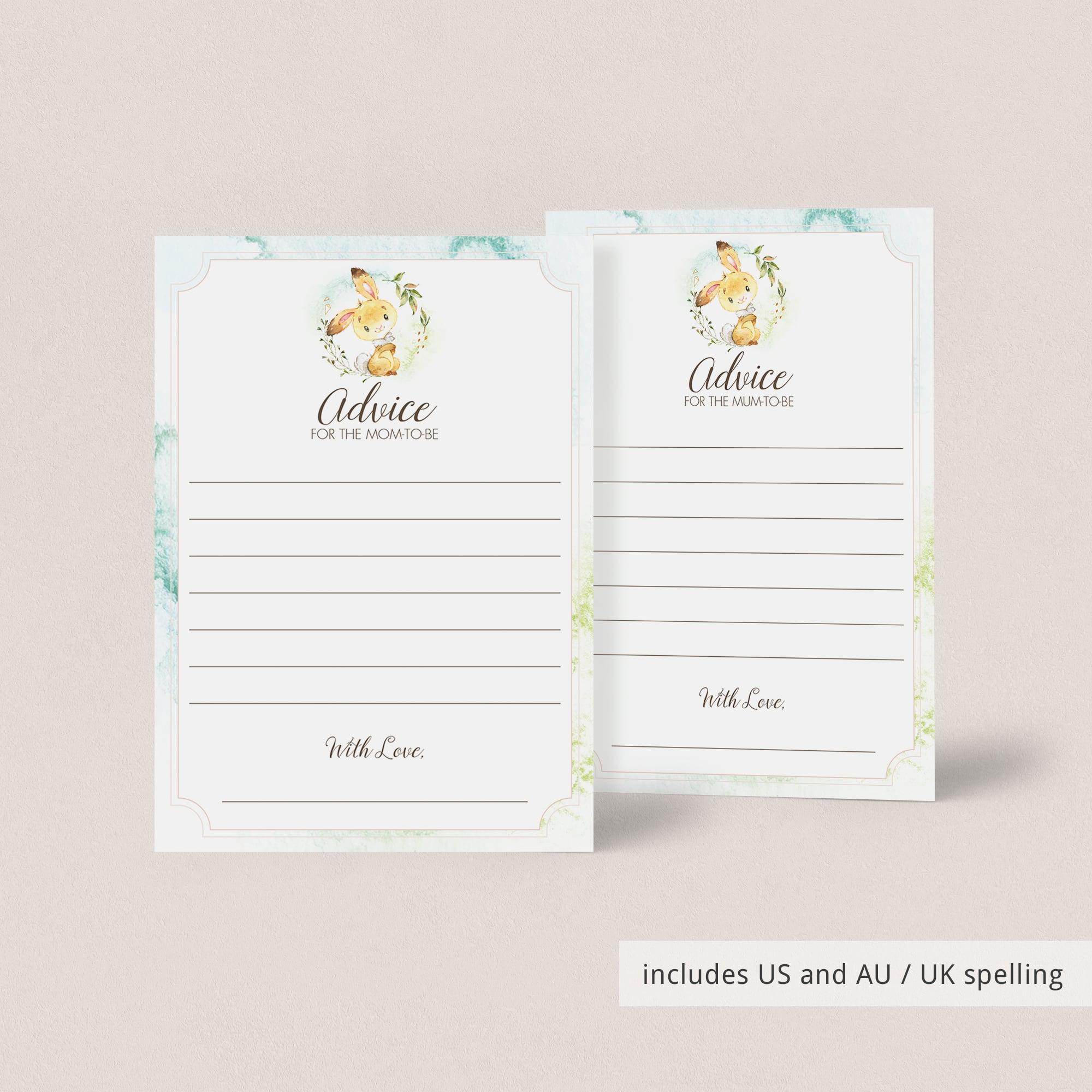 Watercolor rabbit shower advice for mom-to-be printable by LittleSizzle